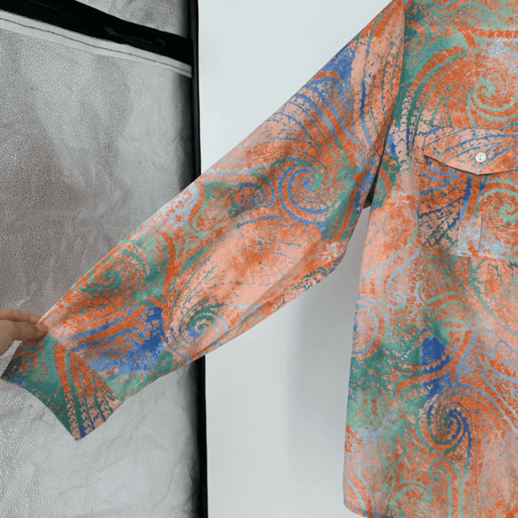 Vintage Ralph Lauren Womens Button Up Shirt 1X Orange Abstract Artsy Western - Picture 4 of 8